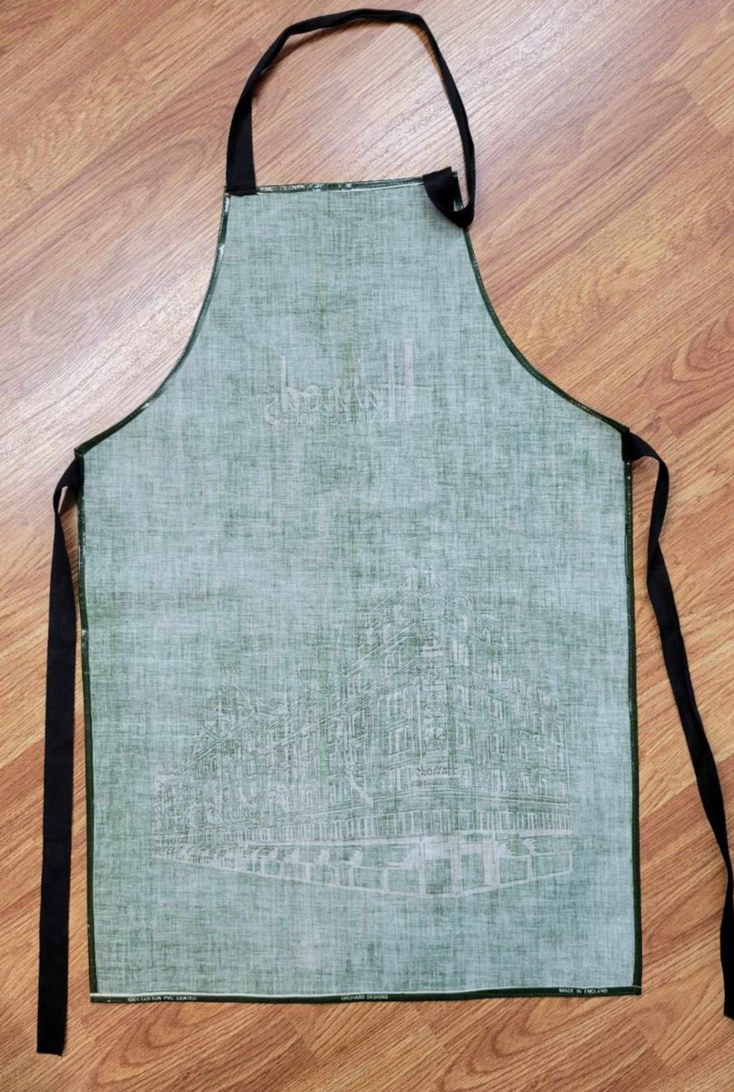 Vintage Harrods Knightsbridge Classic Apron Green/Gold Cotton/PVC