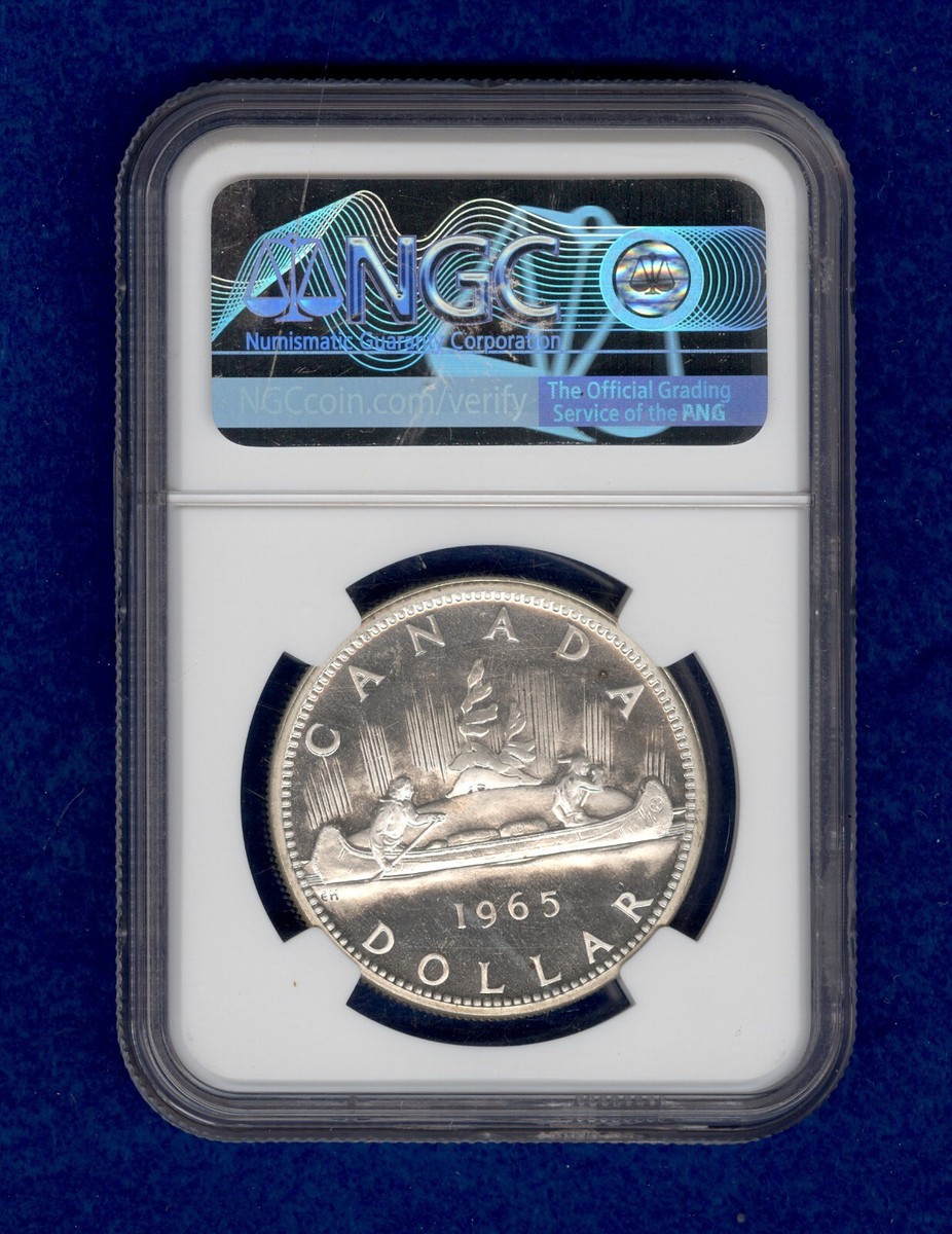 1965 Canadian Silver Dollar Large Beads Pointed 5 NGC PL 65 Cameo