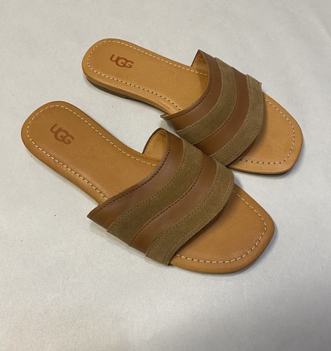 UGG Ximena Damen-Pantoletten Sandalen Größe 7,5 (R)/6,5 (L) Wildleder neu mit Etikett