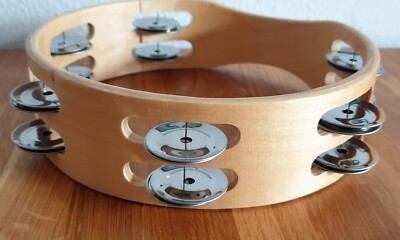 Tambourine Rassel Handtrommel 10 Zoll 2-reihig natur 12 Paar Schellen