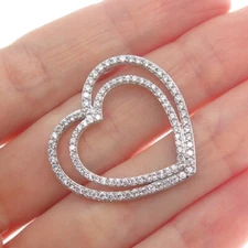 925 Sterling Silver Round-Cut C Z Double Heart Charm Slide Pendant