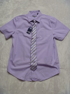 Kiabi  Shirt & Tie Mens size 41/42 Short Sleeve Button Down Purple New w/tags!