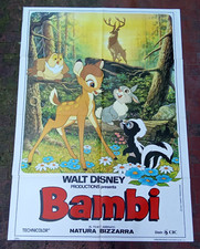 manifesto BAMBI capriolo WALT DISNEY Tamburino Fiore cervo cartoni animati CULT