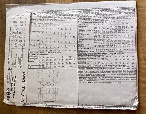 McCall's M6278 Tapered Dress w Contrast Panels, Yoke & Hem Band Sz 4-12 UNCUT - Picture 2 of 2