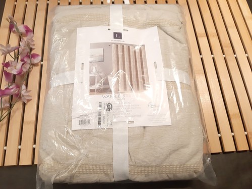 Tenda da doccia Lush Decor tortora/beige a righe waffle 72 x 72 NUOVA vendita al dettaglio $125 - Foto 2 di 5