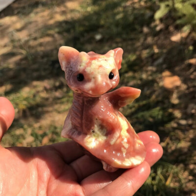 1PC Natural Peach blossom tourmaline Quartz Carved Flying Dragon Skull Crystal
