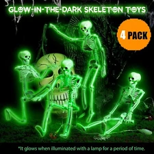 4PCS Luminous Halloween Hanging Skeleton Decor Glow-in-The-Dark Party Wall Decor