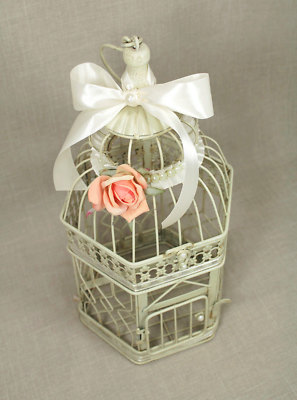 Wedding Birdcage Wishing Well, Small Card Box, Money Holder, Vintage Ivory, 