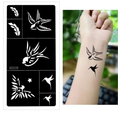 JUSTFOX Henna Tattoo Schablone Airbrush Stencil Kolibri Schwalbe Feder Kina Dövme
