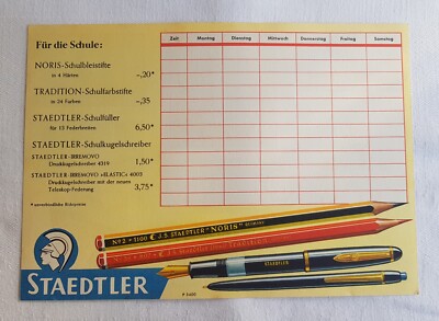 Alter Stundenplan J. S. Staedtler Schiffe Füllfederhalter Bleistift Kuli Reklame