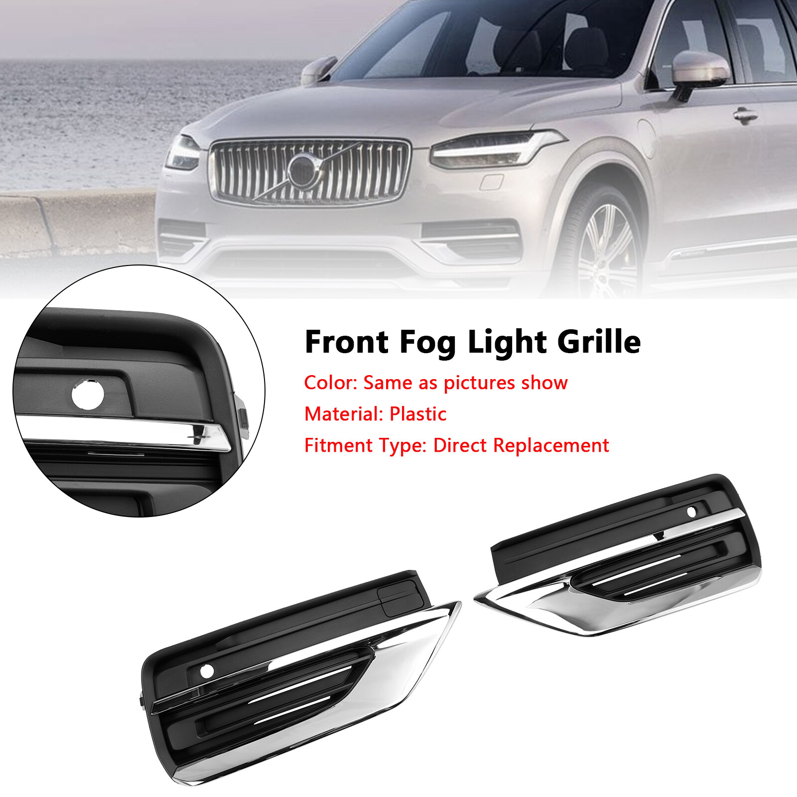 2PCS Front Bumper Fog Light Grille for Volvo XC90 2021-2024 Replacement