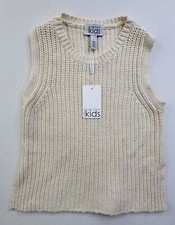 NEW Autumn Cashmere Girl's 12 Cream Neon Specs Sleeveless Knit Sweater Cropped