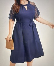 Pleated Keyhole Neck Belt Lace Beautiful Dress Bloomchic Size 14