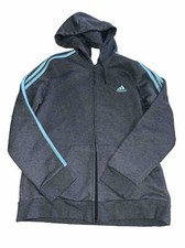 Adidas Women Fleece Hooded L Zip Gray-teal Logo H07837