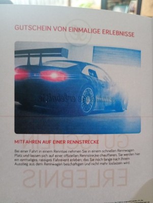 Gutschein 3 Runden Renntaxi Porsche GT4 Geschenkidee Männer Action Geburtstag