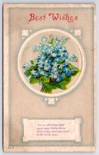 Postcard Best Wishes Blue Flower Bouquet Unposted Embossed Vintage PC N947