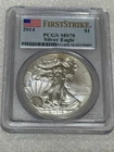2014 Silver Eagle PCGS MS70 ~~ First Strike Flag Label ~~ Toned!