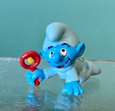 Smurfs - 20203 - Blue Baby Smurf with Red Rattle PVC Figure 1974 vintage Peyo