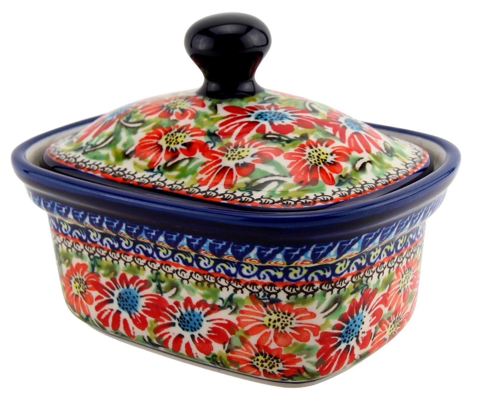 Polish Pottery Butter Dish / Container with Lid, 5.75" L x 4" W x 4" H, 14 Oz.
Opens in a new window