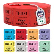 Raffle Tickets Roll, 50/50, Red, 2000 Tickets per Roll Made in USA