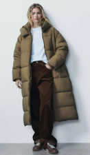 ZARA Water Wind Protection Hooded Long Puffer Coat OLIVE  XS Oversize 6 8 10 NEW
