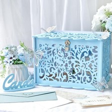 Blue Wedding Card Box for Party, PVC Gift Card Box for Wedding Decora...