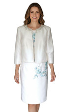 Jacques Vert Ivory Shantung Beaded Dress Turquoise Embroidery & Ivory Bolero 22
