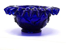 BOTTOM ONLY Cobalt Blue Ruffle Top Fairy Lamp Base Flower Pattern 2.5"H x 5 1/4"