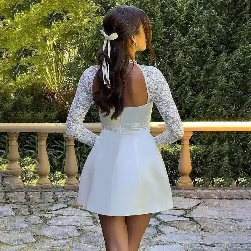 -Robe en dentelle taille haute pour femme, coupe basse sexy - Photo 3/4