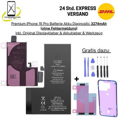 Für iPhone 15 Pro Batterie Akku Premium Diagnostik 3274mAh Battery inkl. Zubehör