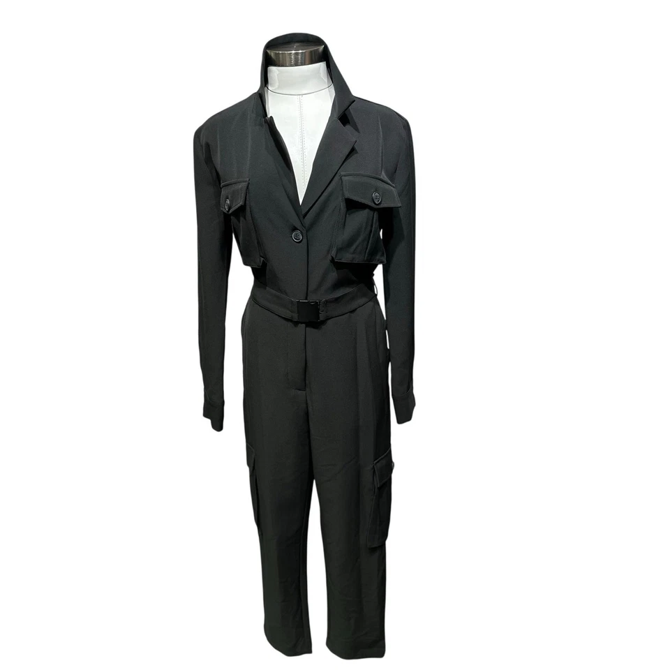 Mono Bardot negro inspirado en la utilidad nuevo sin etiquetas talla mediana Foto 2 de 4