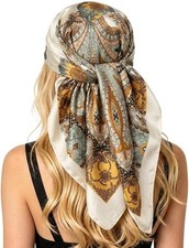 Large Square Satin Head Scarf 35 Inch Silk Like Hair Wrap Bandana Women