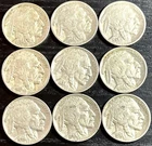 9 Buffalo Nickels Full Dates 1930 1935 1936 1937 Lot Clear Dates US Coins