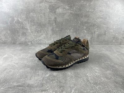 Valentino Garavani Rockrunner Camo Suede Sneakers Green Camo Size 39