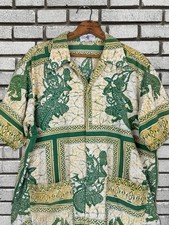 Vintage 50  s 60  s Thailand Loop Collar Hawaiian Art Button Up Cotton Shirt XL