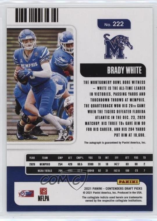 2021 Contenders Draft Picks College Ticket 4/23 Brady White Rookie Auto RC 17hq view 2