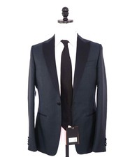 2,990 ZEGNA - Textured Blue Peak Lapel Dinner Jacket - 36R