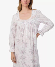 Eileen West Long Sleeve Multi Floral 100 Cotton Lawn Ballet Nightgown Gown S