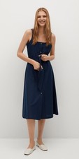 Mango Navy Sleeveless French Midi Dress (NWT)