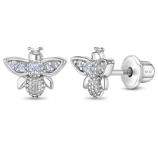 CZ Bee Kids / Children's / Girls Earrings Screw Back - Sterling Silver