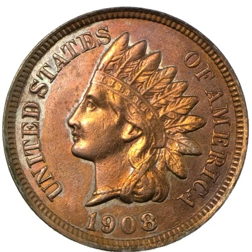 1908 Indian Head Cent 1c BU Brilliant Uncirculated Details (Cleaned)