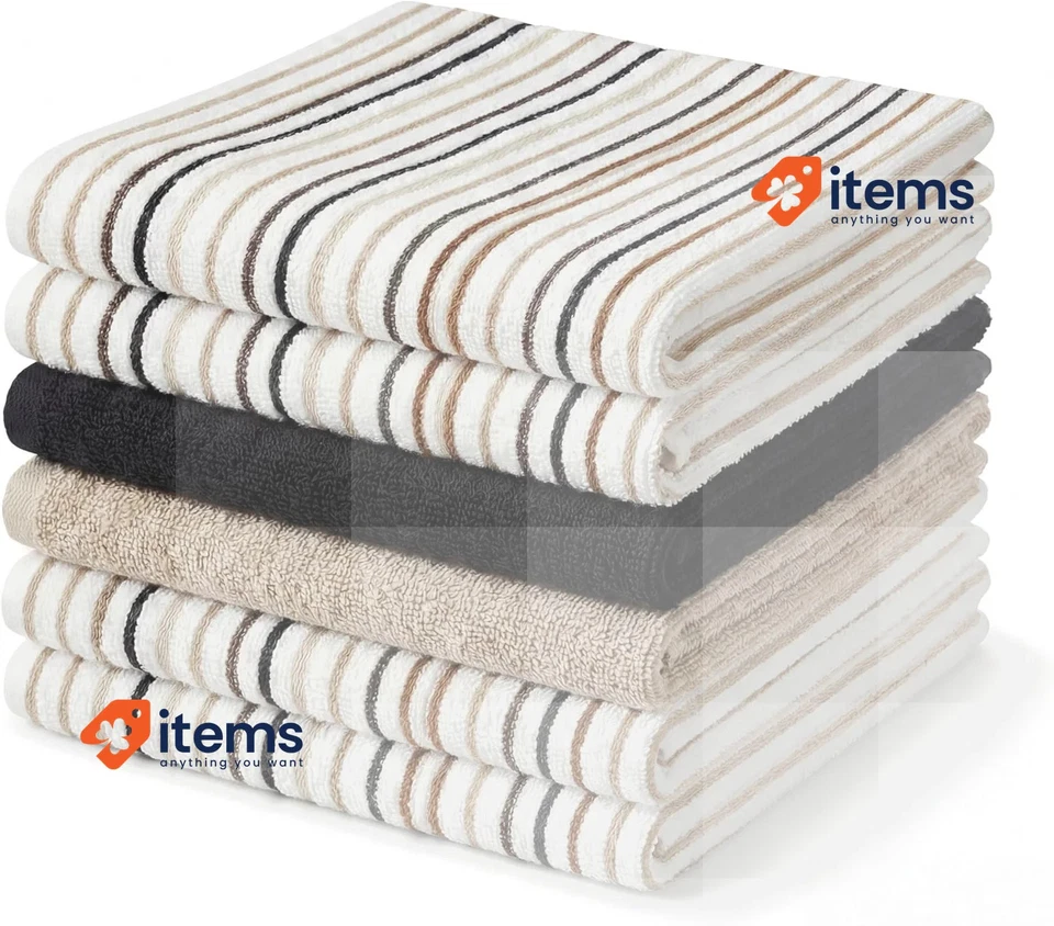 BOSKIMO Serviettes De Cuisine En Coton Premium – Lot De 6 Microfibre Aura Beige - Photo 1/4