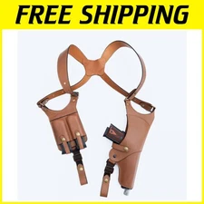 Lightweight All-Leather Shoulder Holster with Dual Magazine Pouch, Left Draw