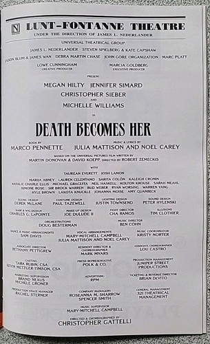 Playbill musical de Broadway de febrero de 2025 La muerte se convierte en ella: teatro Lunt-Fontanne - Imagen 3 de 6