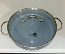 Green Pan with Lid Stainless Steel 11" Saute Frying Pan Two Handles
