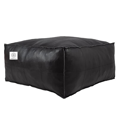 30'' Square Handcraft Footrest Black Moroccan Leather Footstool Pouffe Unstuffed
