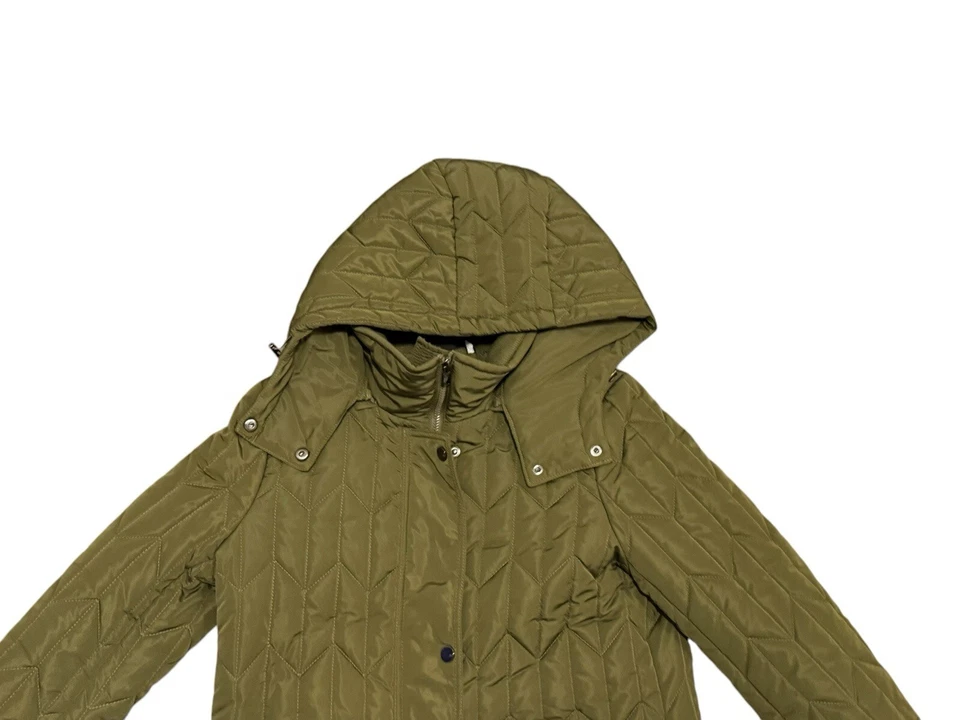 Abrigo acolchado largo recto acolchado Andrew Marc New York verde oliva talla S para mujer Foto 3 de 4
