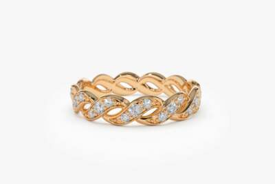 Diamond braided gold ring 39 brilliant-cut diamonds 0.72 ct vs G-H 14K 585 gold rose gold
