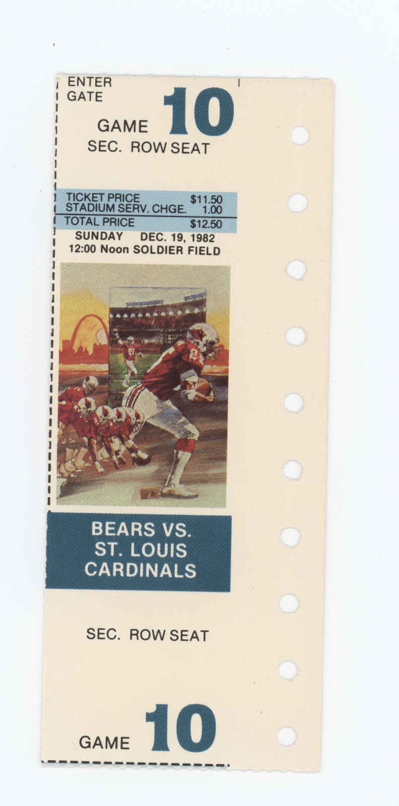 Chicago Bears Vs St Louis Cardinals Soldier Field 12/19/1982 Walter Payton Ditka