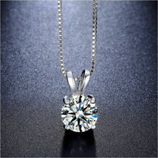 1.25Ct Moissanite stone Solitaire Pendant Necklace 18" 14K White Gold Plated